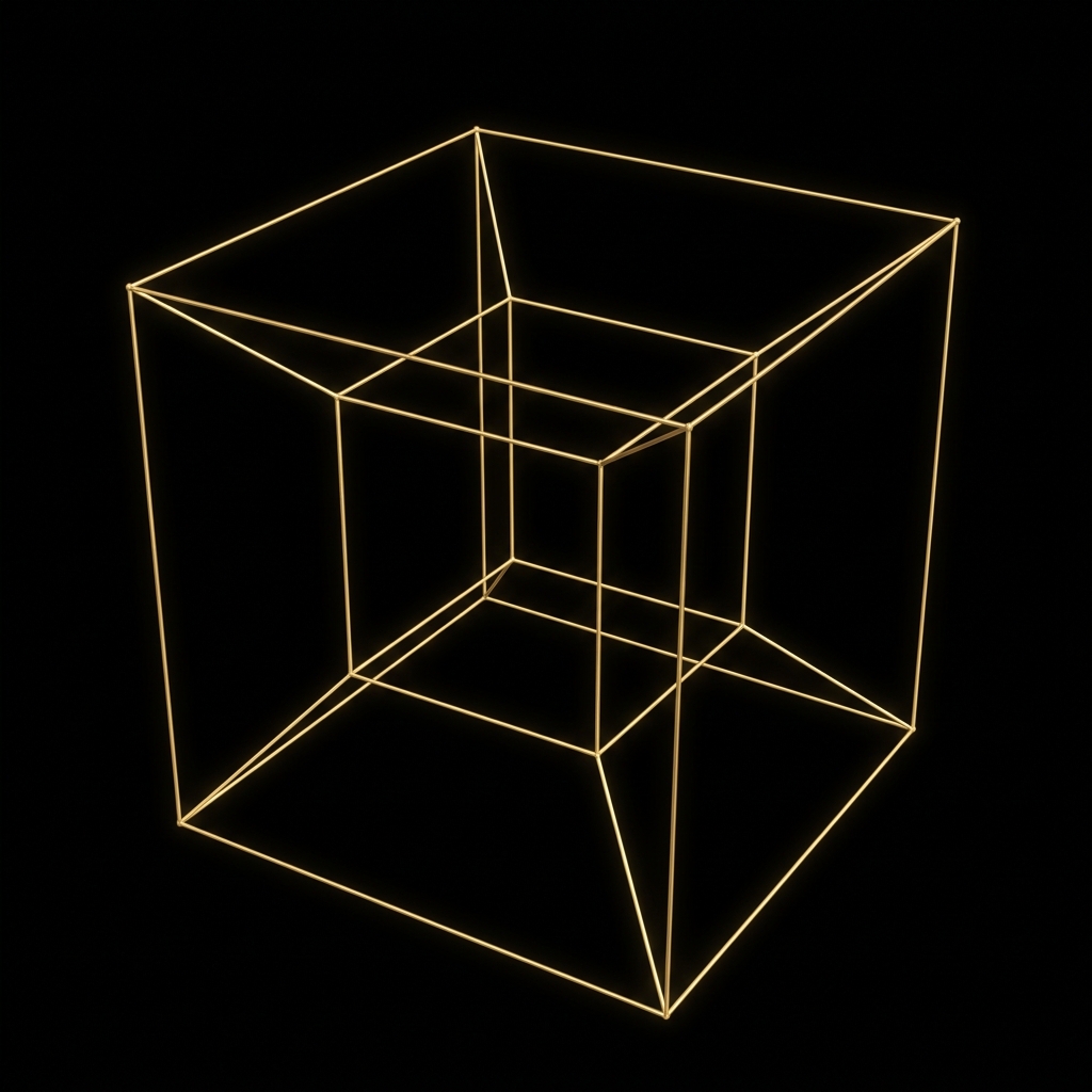 Pure mathematical 3D stereographic tesseract wireframe
